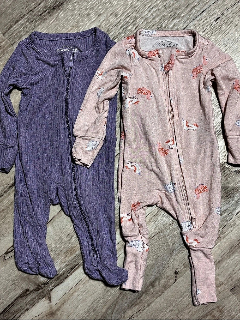 Lot of 2 PurelySoft by carters Baby Preemie Purple & Pink Footed sleepers